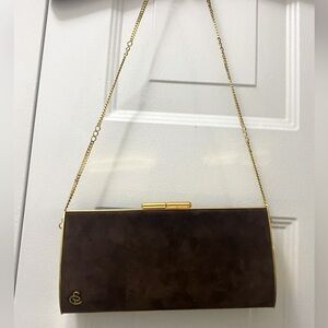 Vintage LE SAC Made in Italy Genuine Leather Clutch  Brown /Gold